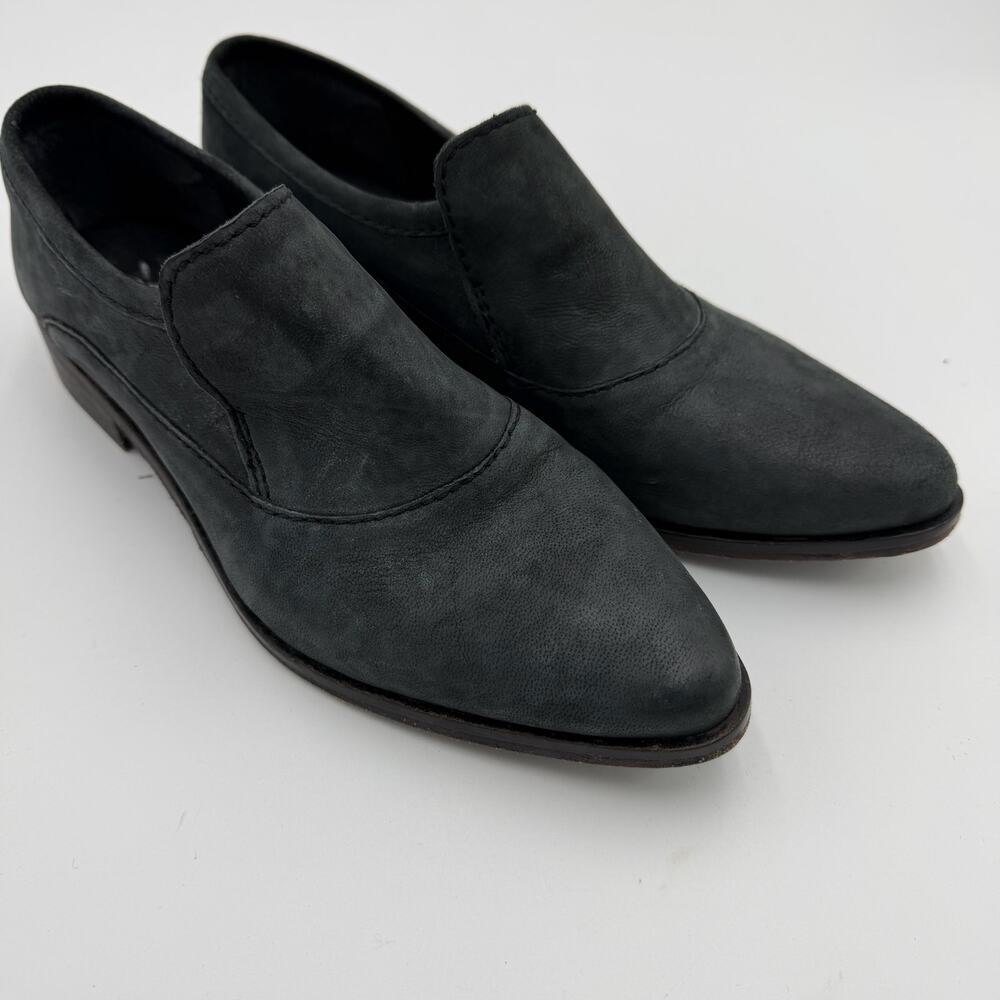 Free People Brady Leather Slip On Loafer Charcoal Gray Bohemian Western Classic